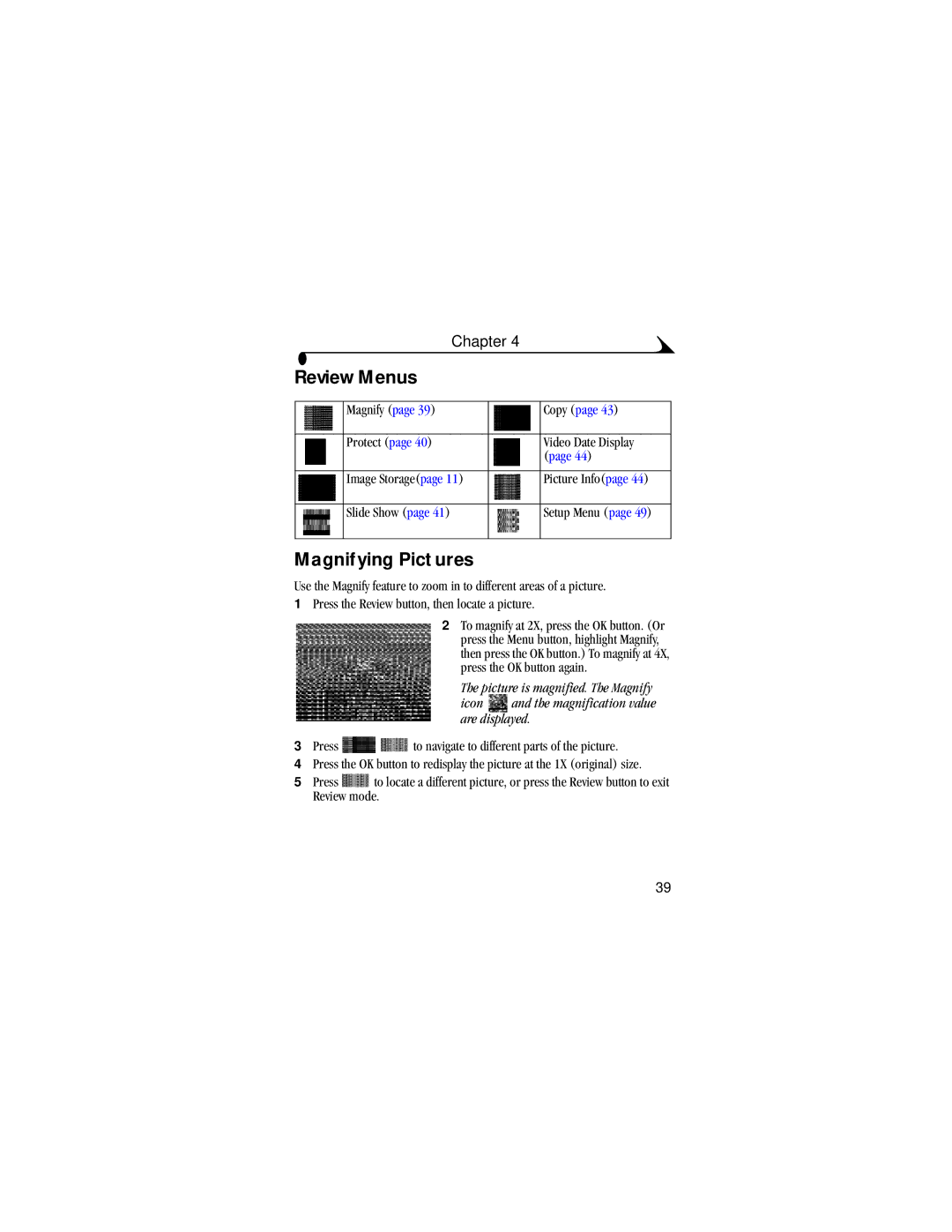 Kodak DX4530 manual Review Menus, Magnifying Pictures 