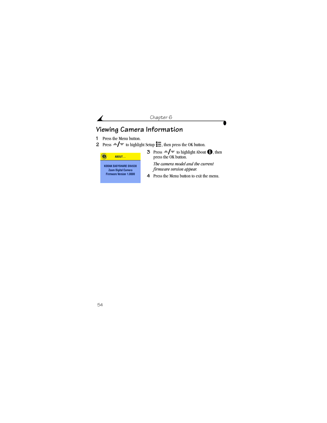 Kodak DX4530 manual Viewing Camera Information 