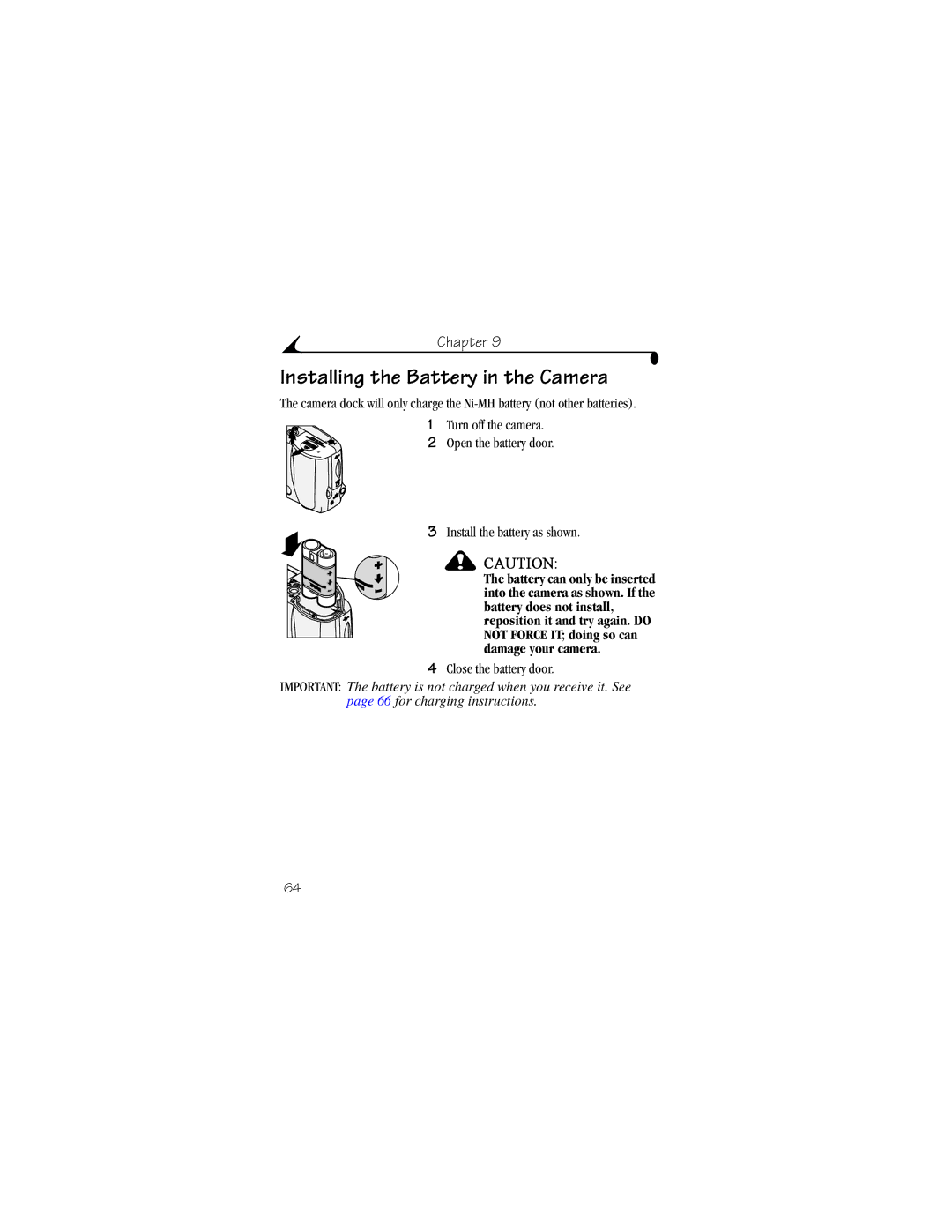 Kodak DX4530 manual Installing the Battery in the Camera 