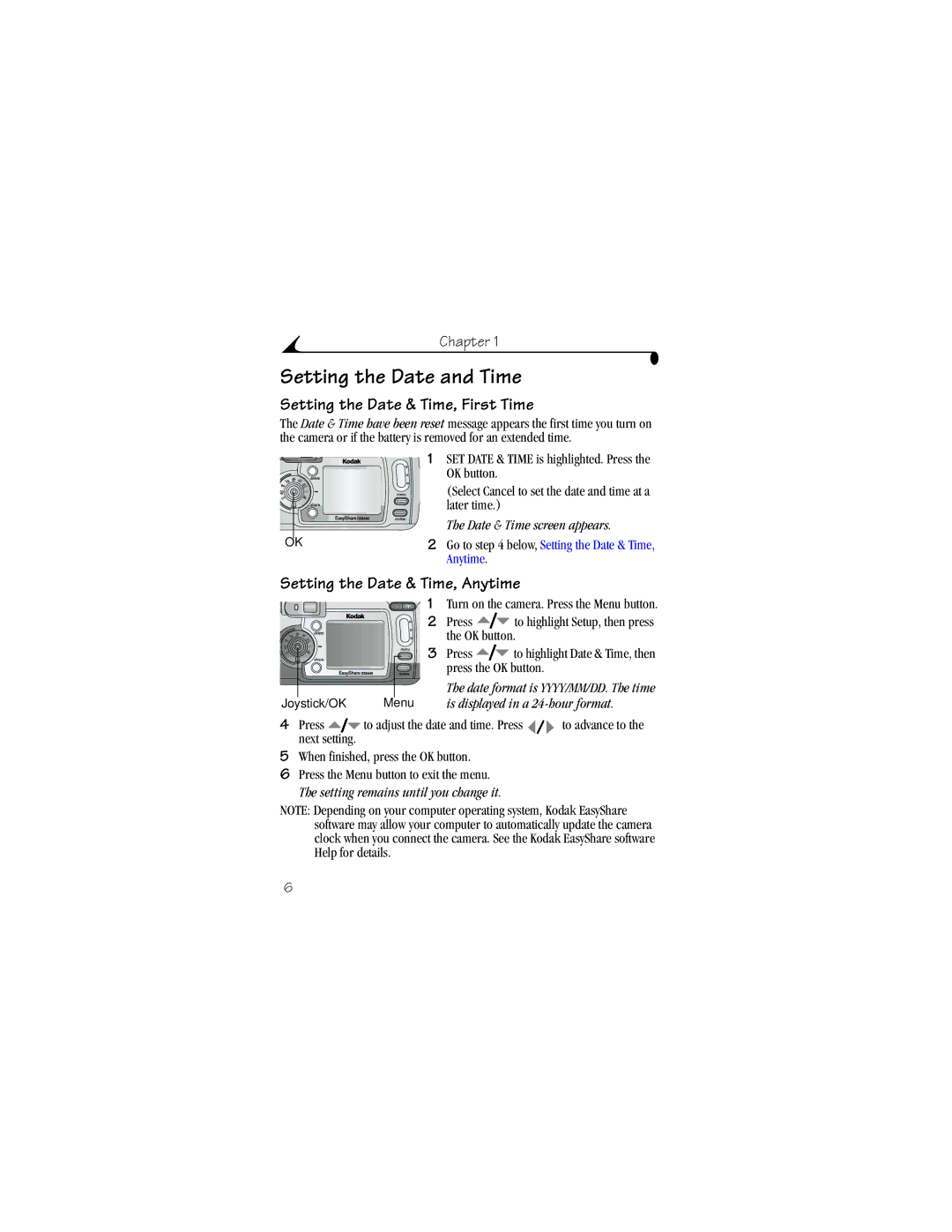 Kodak DX6440 manual Setting the Date and Time, Setting the Date & Time, First Time, Setting the Date & Time, Anytime 