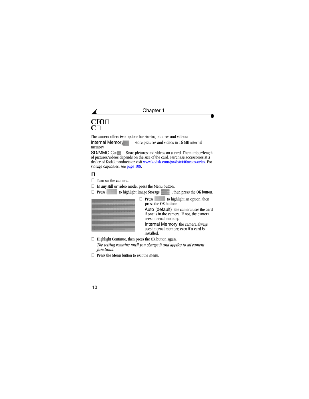 Kodak DX6440 manual Choosing Internal Memory or SD/MMC Card, Managing Your Storage Location Setting 