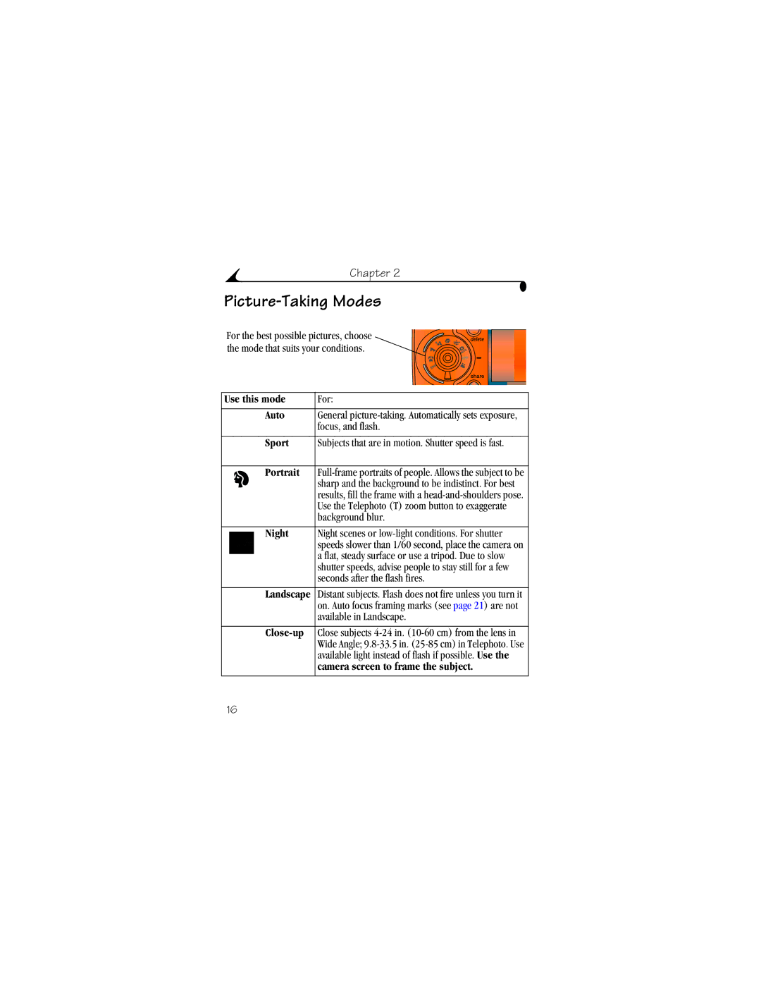 Kodak DX6440 manual Picture-Taking Modes 