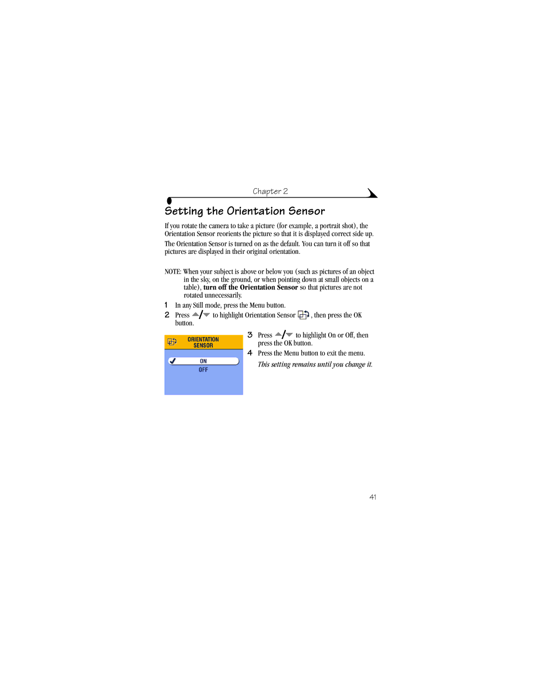 Kodak DX6440 manual Setting the Orientation Sensor 