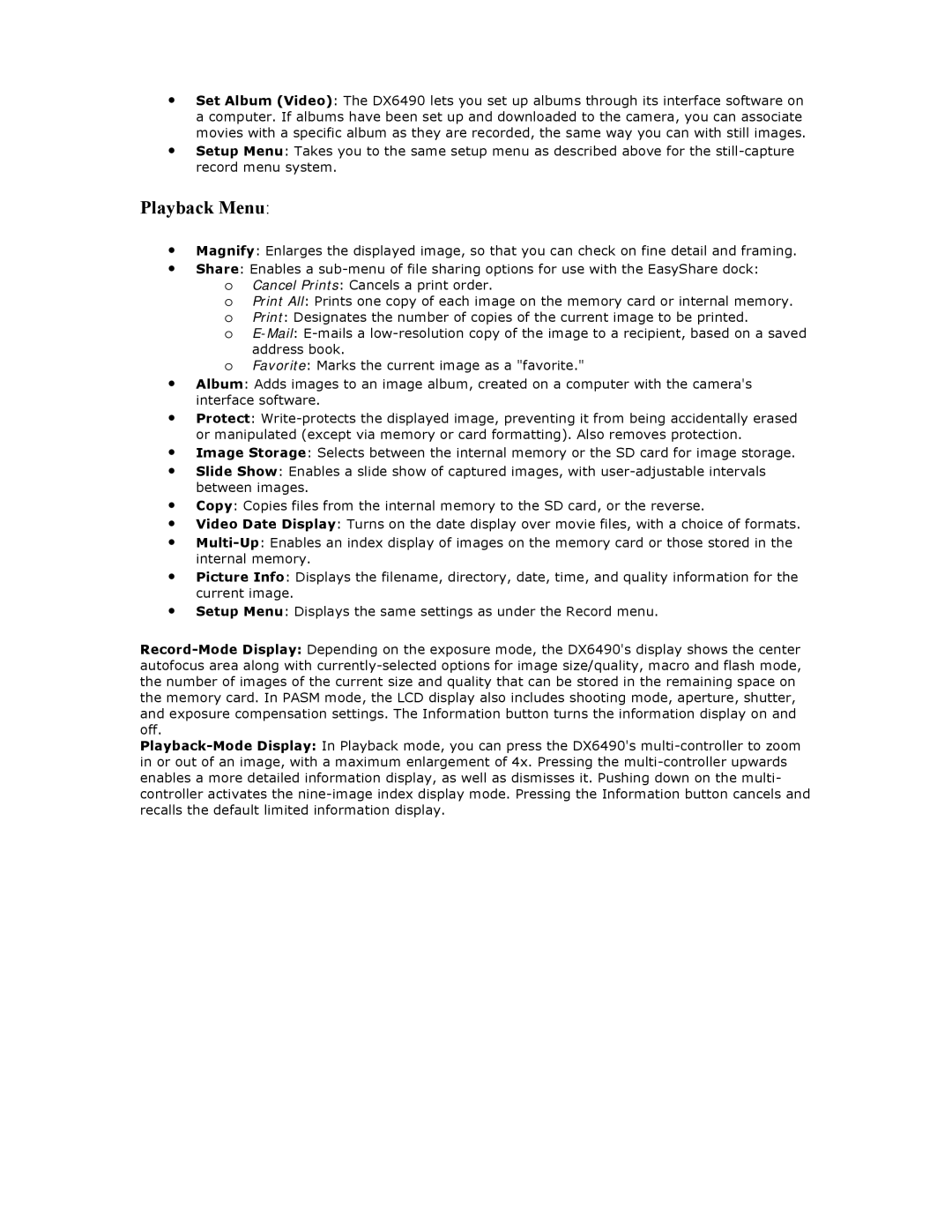 Kodak DX6490 manual Playback Menu 