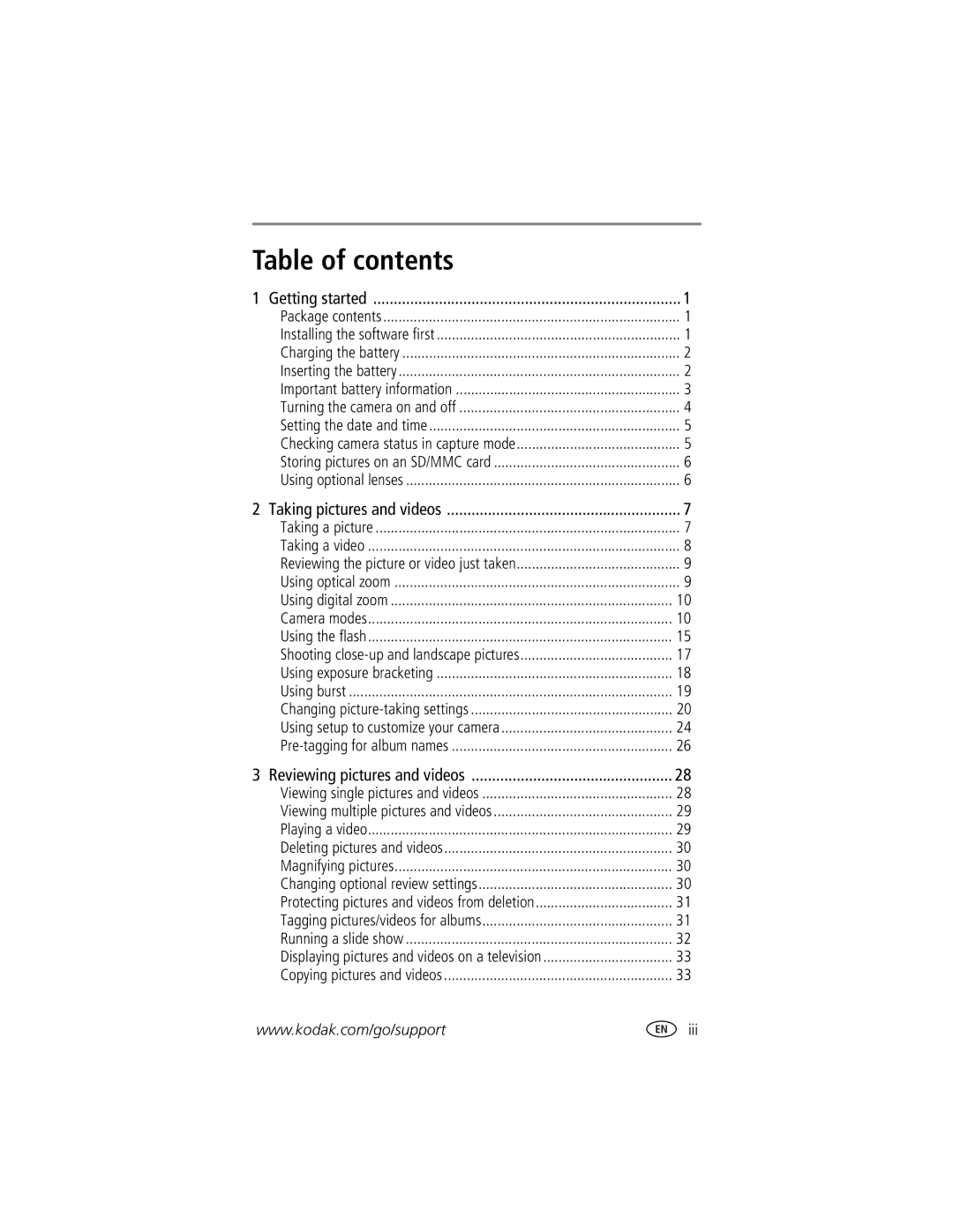 Kodak DX7440 manual Table of contents 