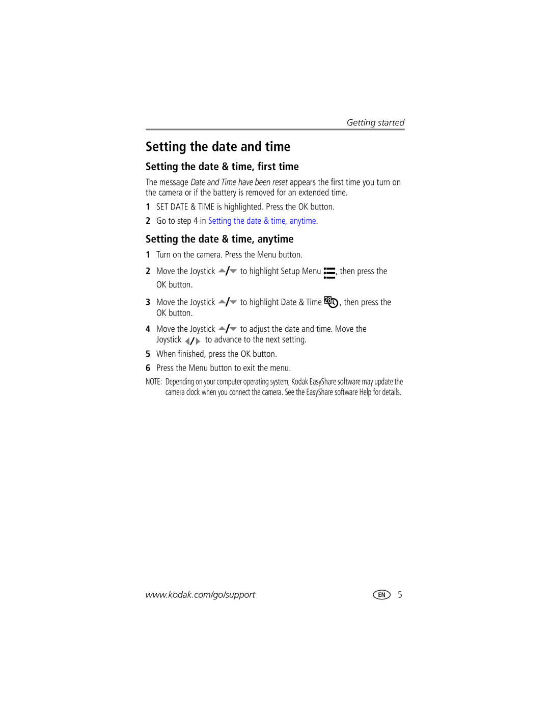 Kodak DX7590 manual Setting the date and time, Setting the date & time, first time, Setting the date & time, anytime 