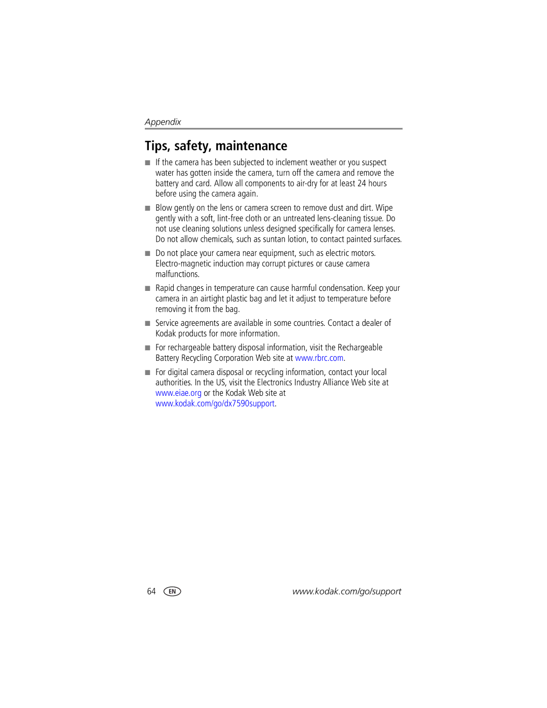 Kodak DX7590 manual Tips, safety, maintenance 