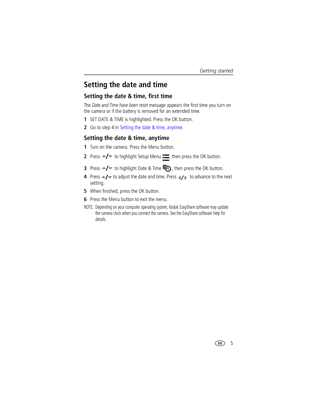 Kodak DX7630 manual Setting the date and time, Setting the date & time, first time, Setting the date & time, anytime 