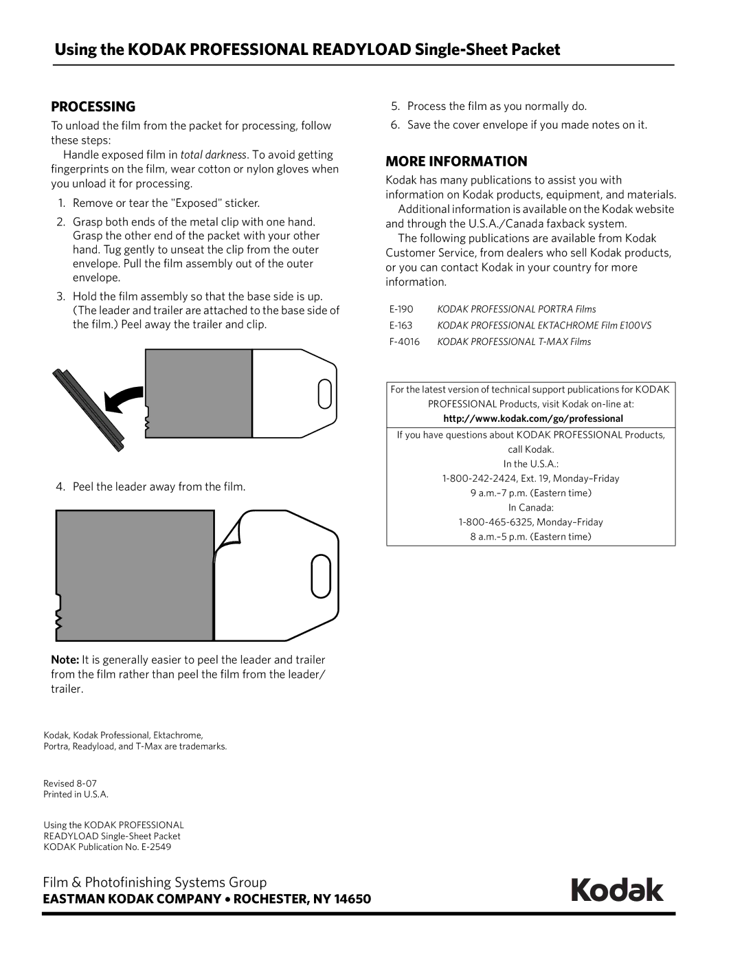 Kodak E-2549 manual Processing, More Information 