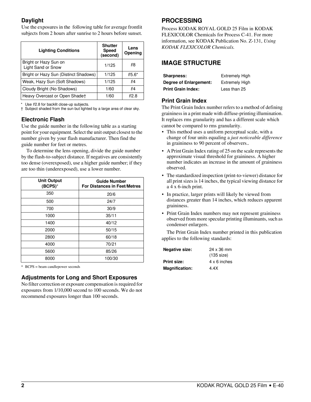 Kodak E-40 manual Processing, Image Structure 