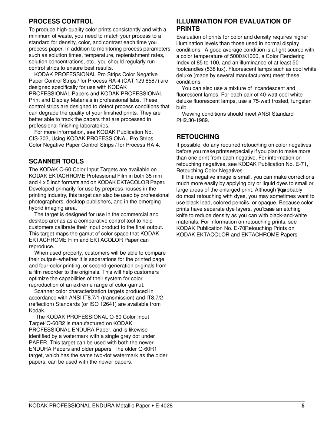 Kodak E-4028 manual Process Control, Scanner Tools, Illumination for Evaluation of Prints, Retouching 