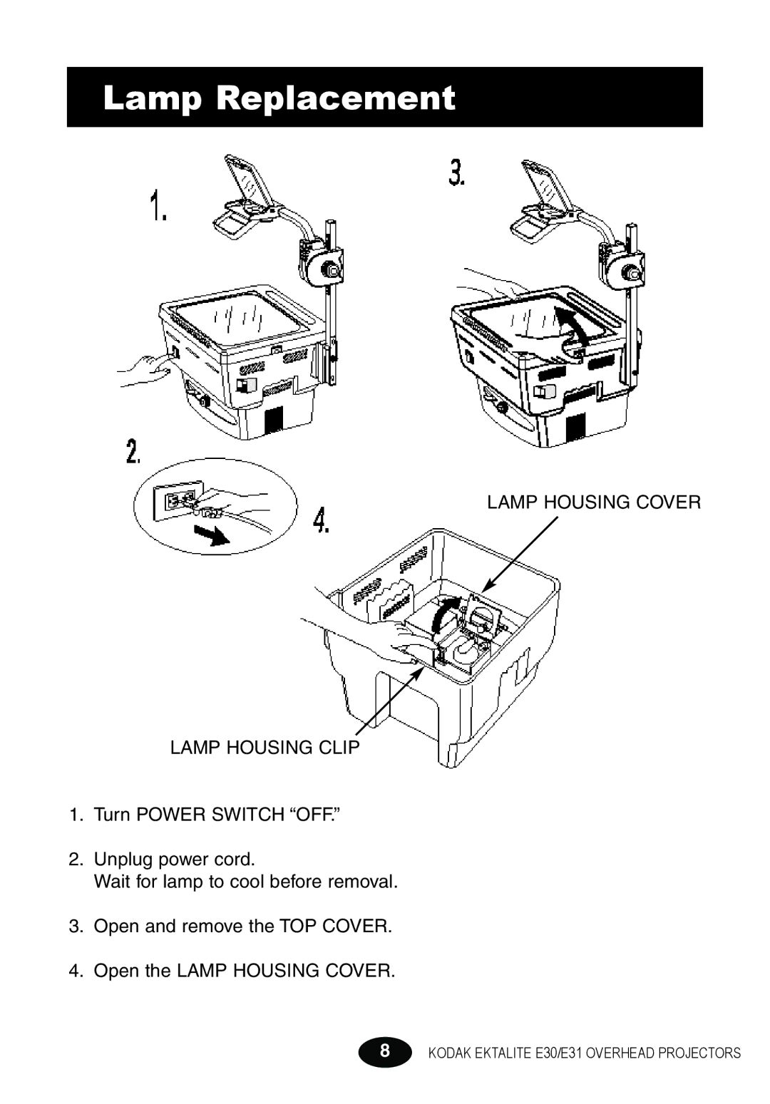 Kodak E30 manual Lamp Housing Cover Lamp Housing Clip 