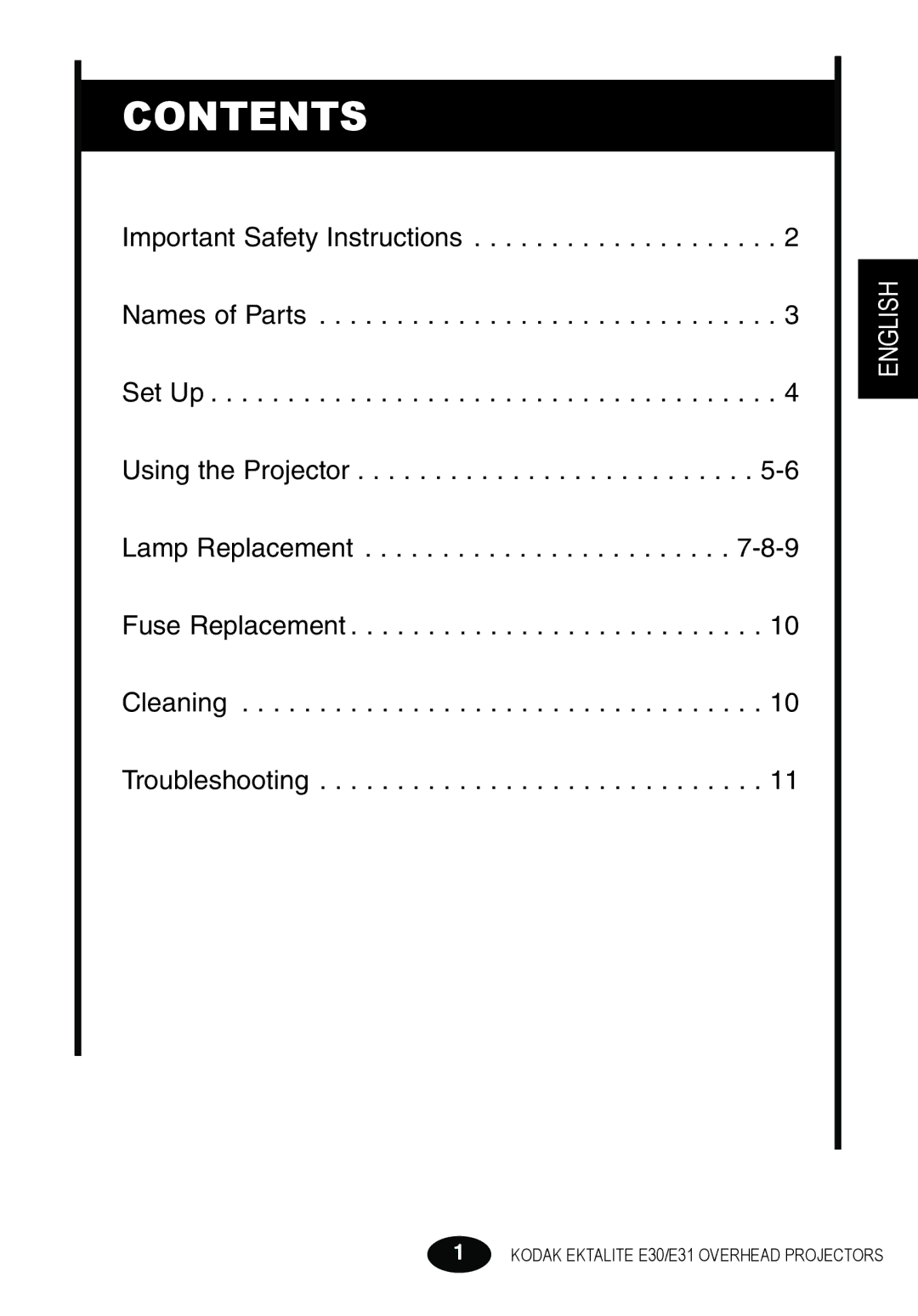 Kodak E30 manual Contents 