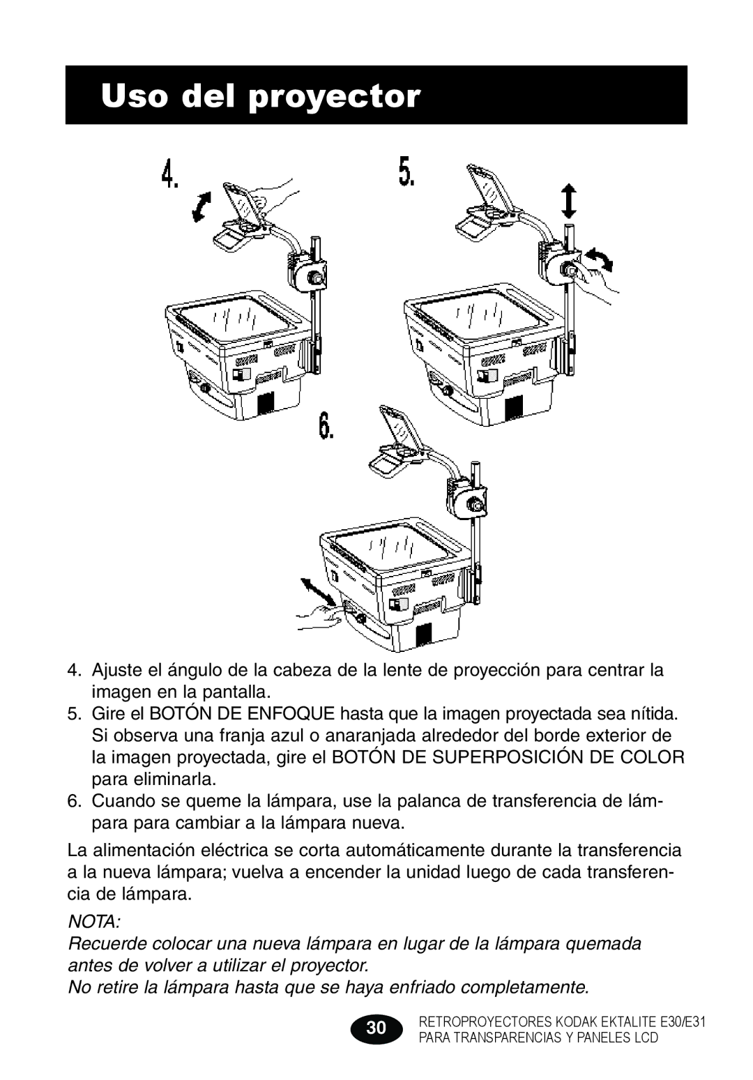 Kodak E30 manual Nota 