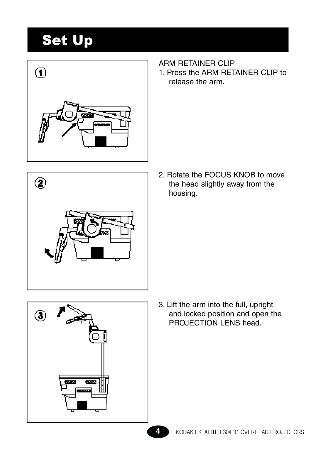 Kodak E30 manual Set Up, ARM Retainer Clip 