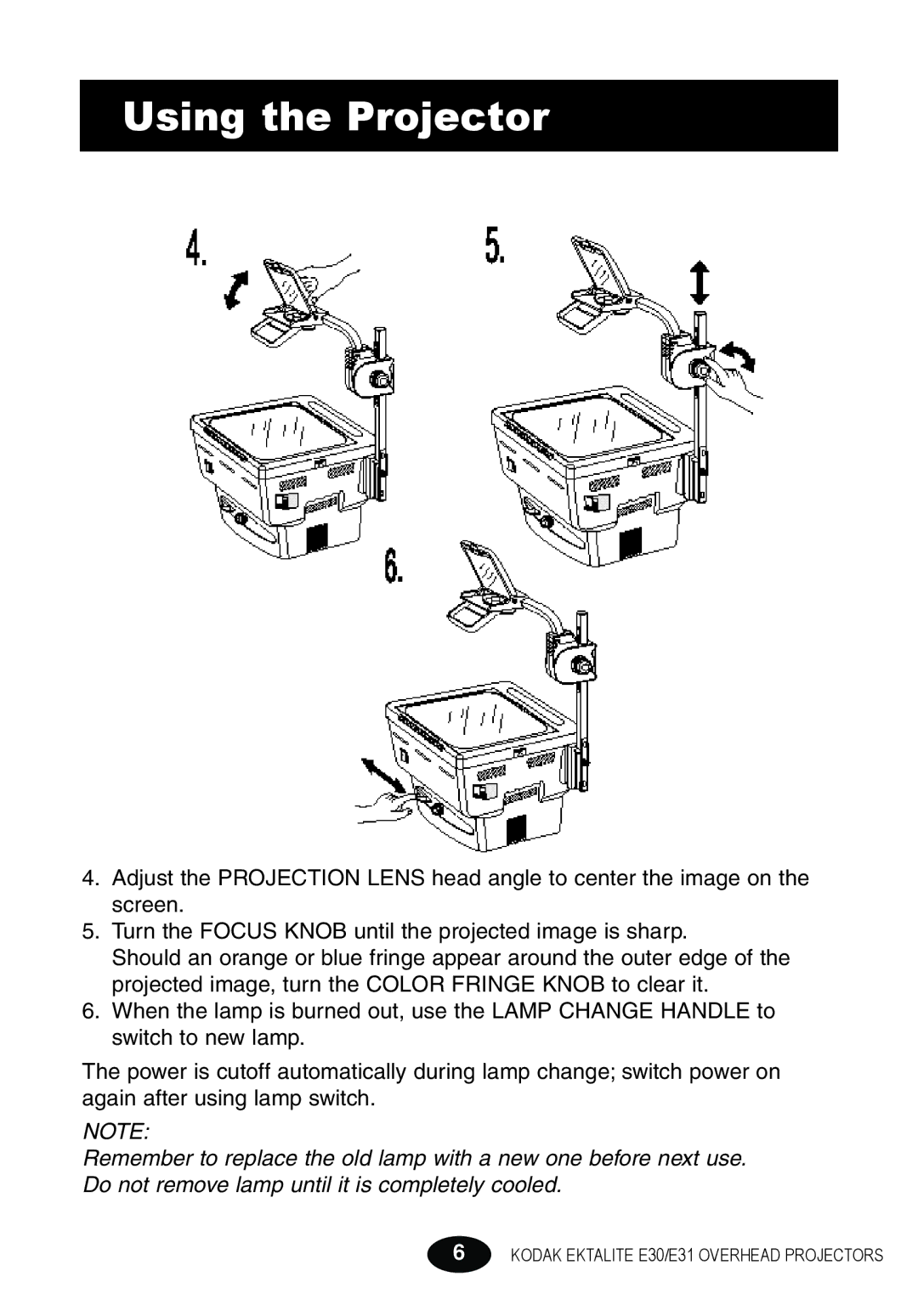 Kodak E30 manual Using the Projector 