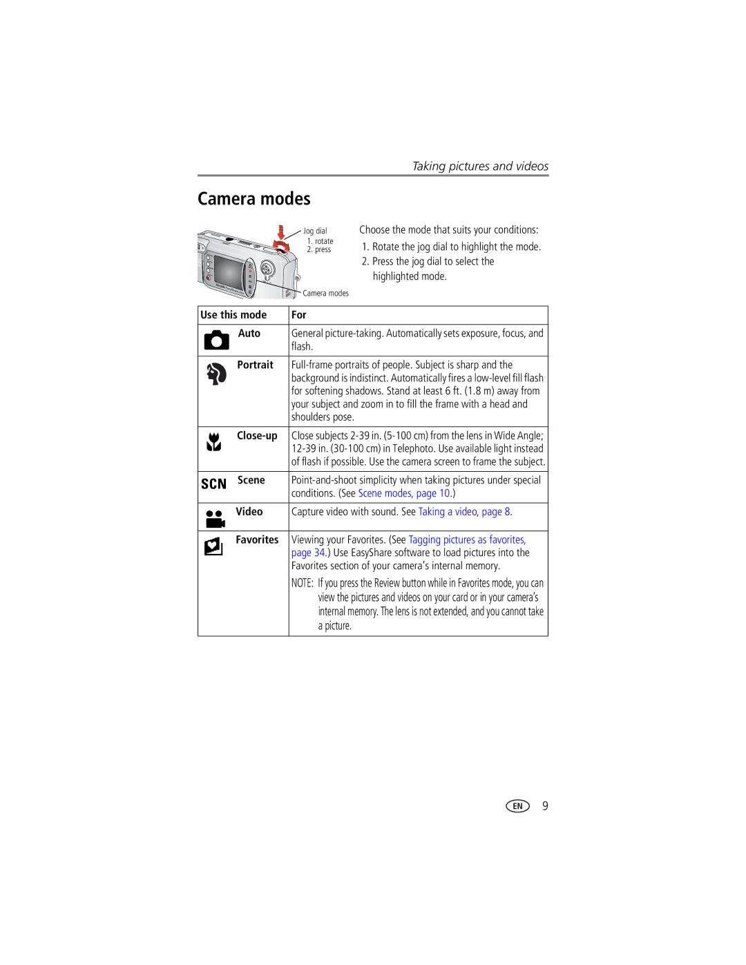 Kodak EasyShare LS743 manual Camera modes, Picture 