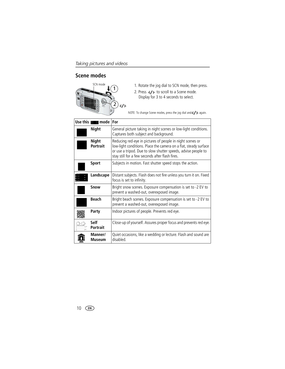 Kodak EasyShare LS743 manual Scene modes 