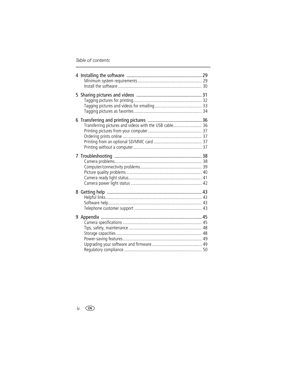 Kodak EasyShare LS743 manual Table of contents 