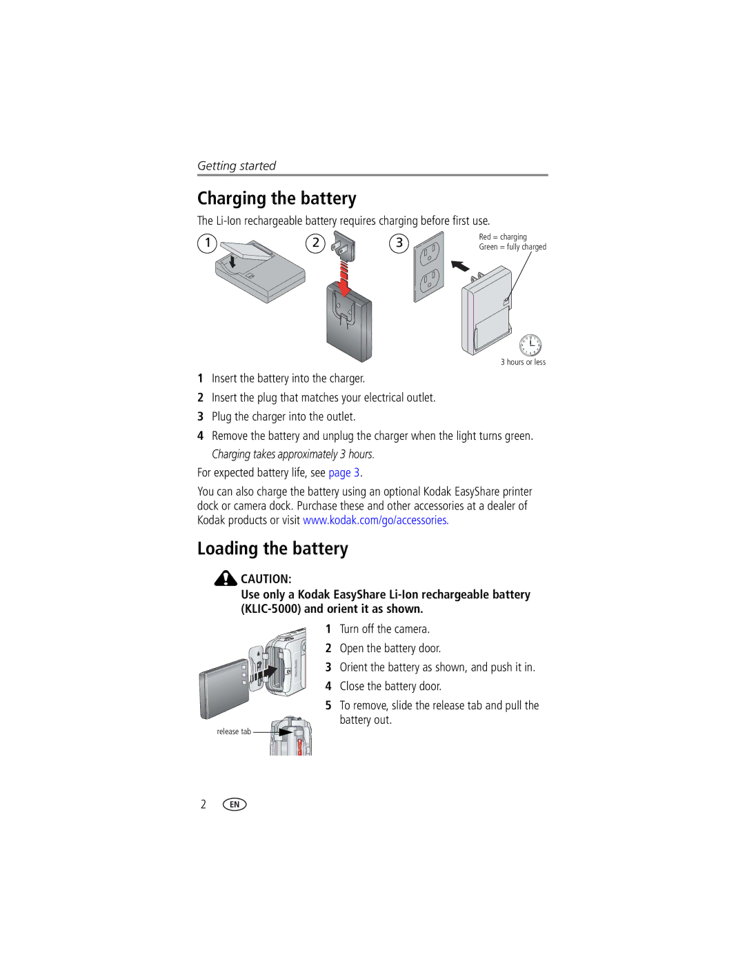 Kodak EasyShare LS743 manual Charging the battery, Loading the battery, Battery out 