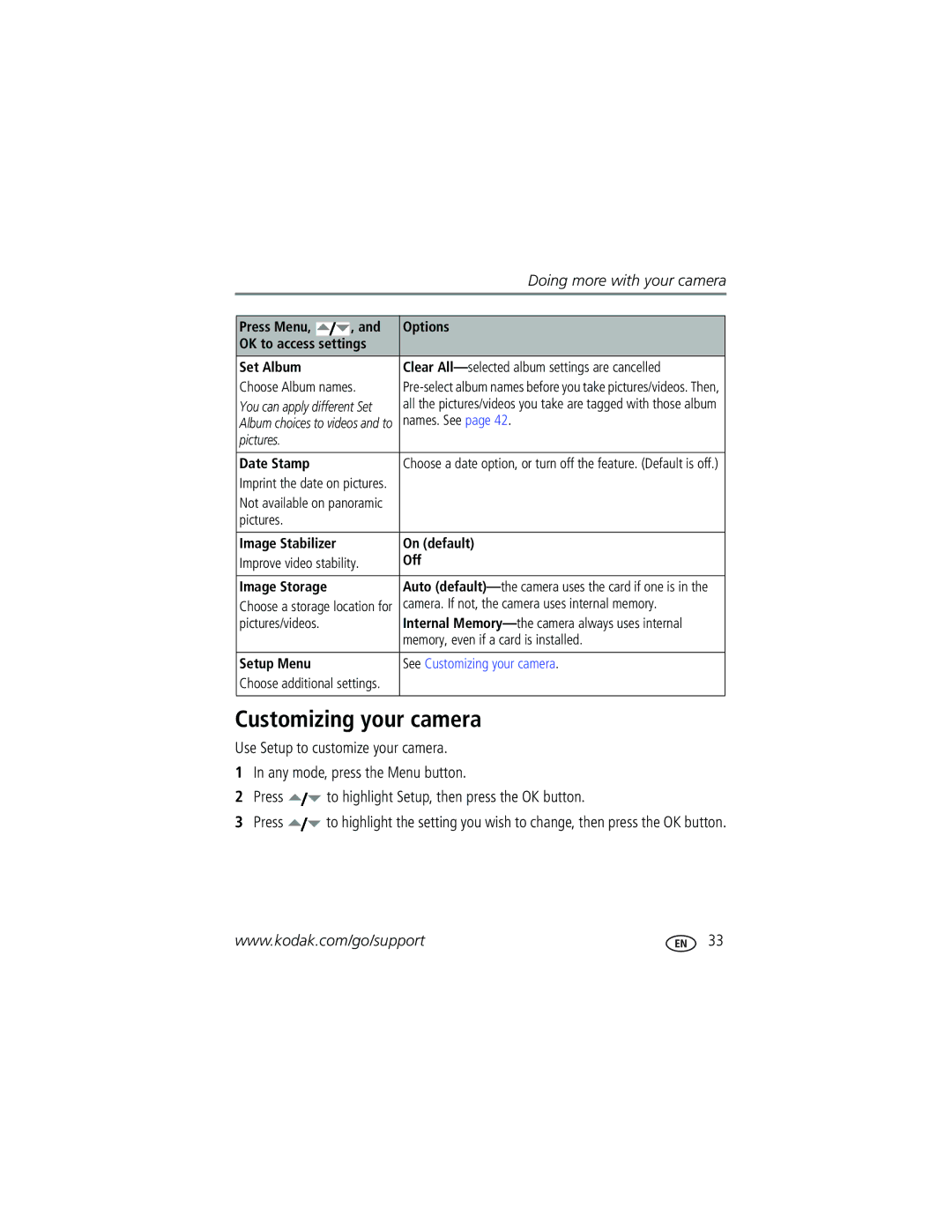 Kodak EasyShare manual Customizing your camera 