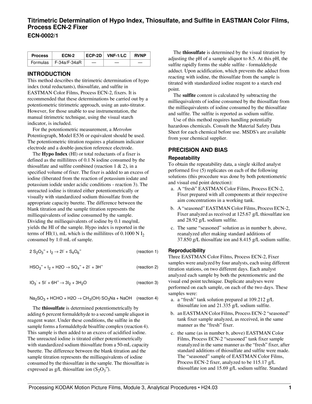 Kodak ECN-0002/1 manual Introduction, Precision and Bias, Repeatability, Reproducibility, ECN-2 ECP-2D VNF-1/LC Rvnp 