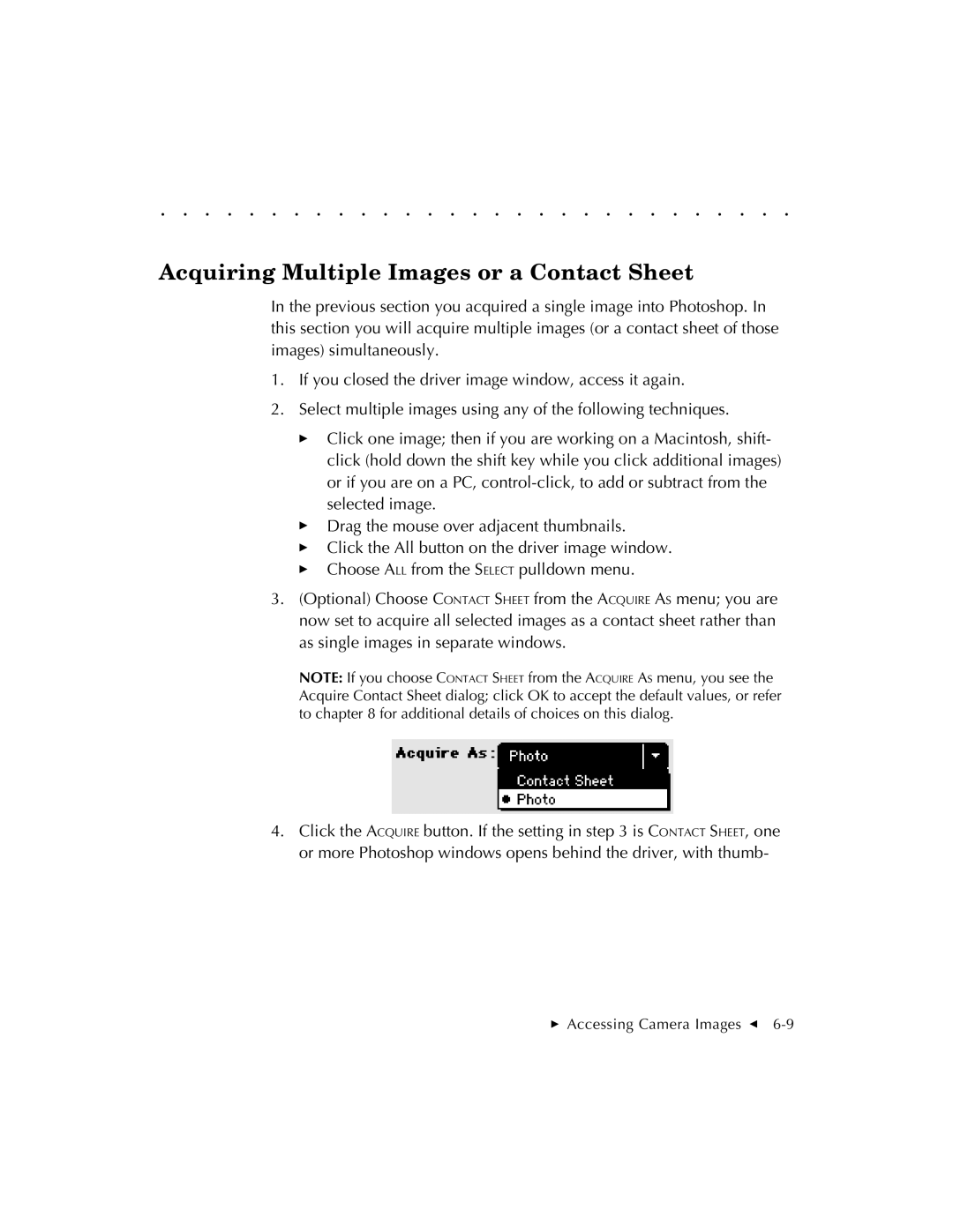 Kodak EOSDCS 1, EOSDCS 5, EOSDCS 3 user manual Acquiring Multiple Images or a Contact Sheet 