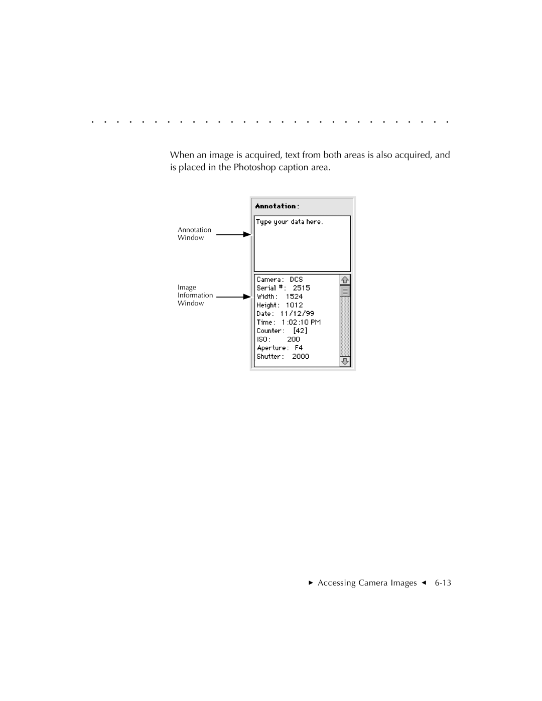 Kodak EOSDCS 5, EOSDCS 3, EOSDCS 1 user manual Annotation Window Image Information 