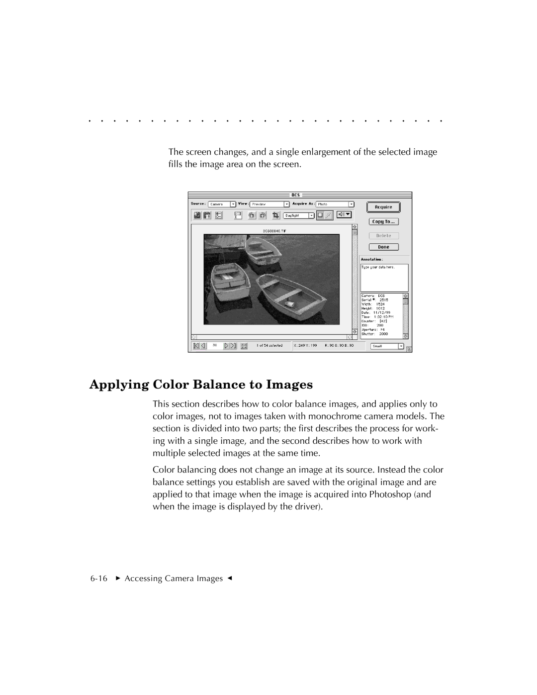 Kodak EOSDCS 5, EOSDCS 3, EOSDCS 1 user manual Applying Color Balance to Images 