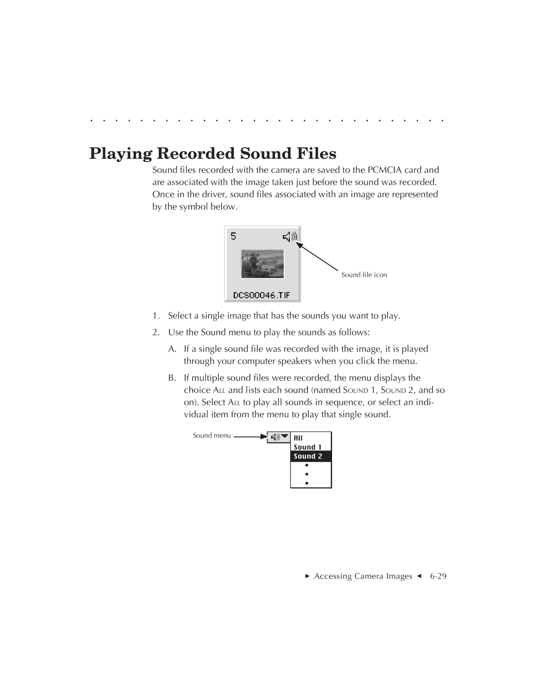 Kodak EOSDCS 3, EOSDCS 5, EOSDCS 1 user manual Playing Recorded Sound Files 