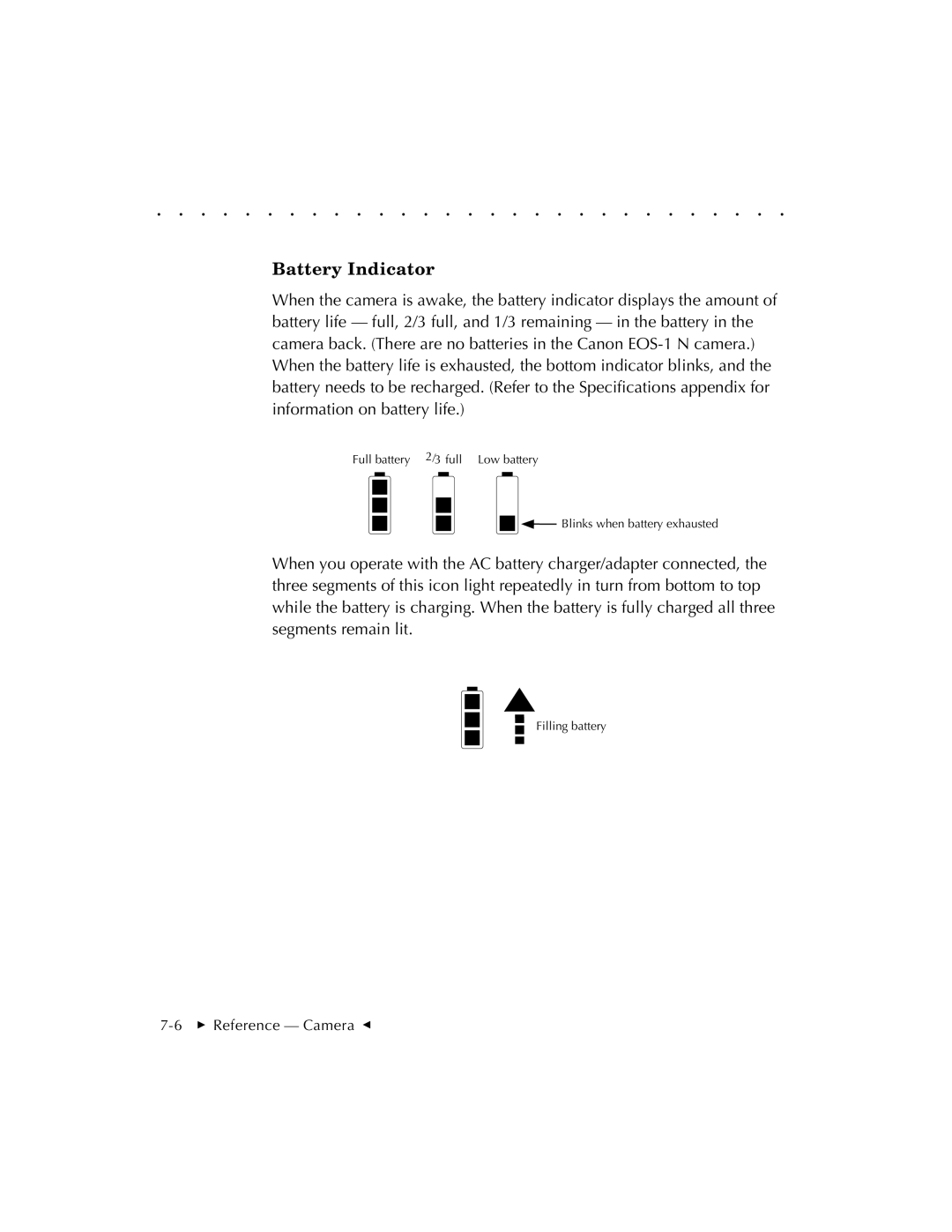 Kodak EOSDCS 5, EOSDCS 3, EOSDCS 1 user manual Battery Indicator 