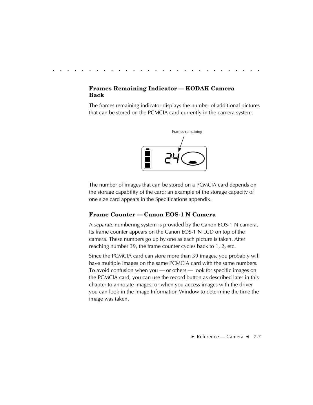 Kodak EOSDCS 3, EOSDCS 5, EOSDCS 1 Frames Remaining Indicator Kodak Camera Back, Frame Counter Canon EOS-1 N Camera 
