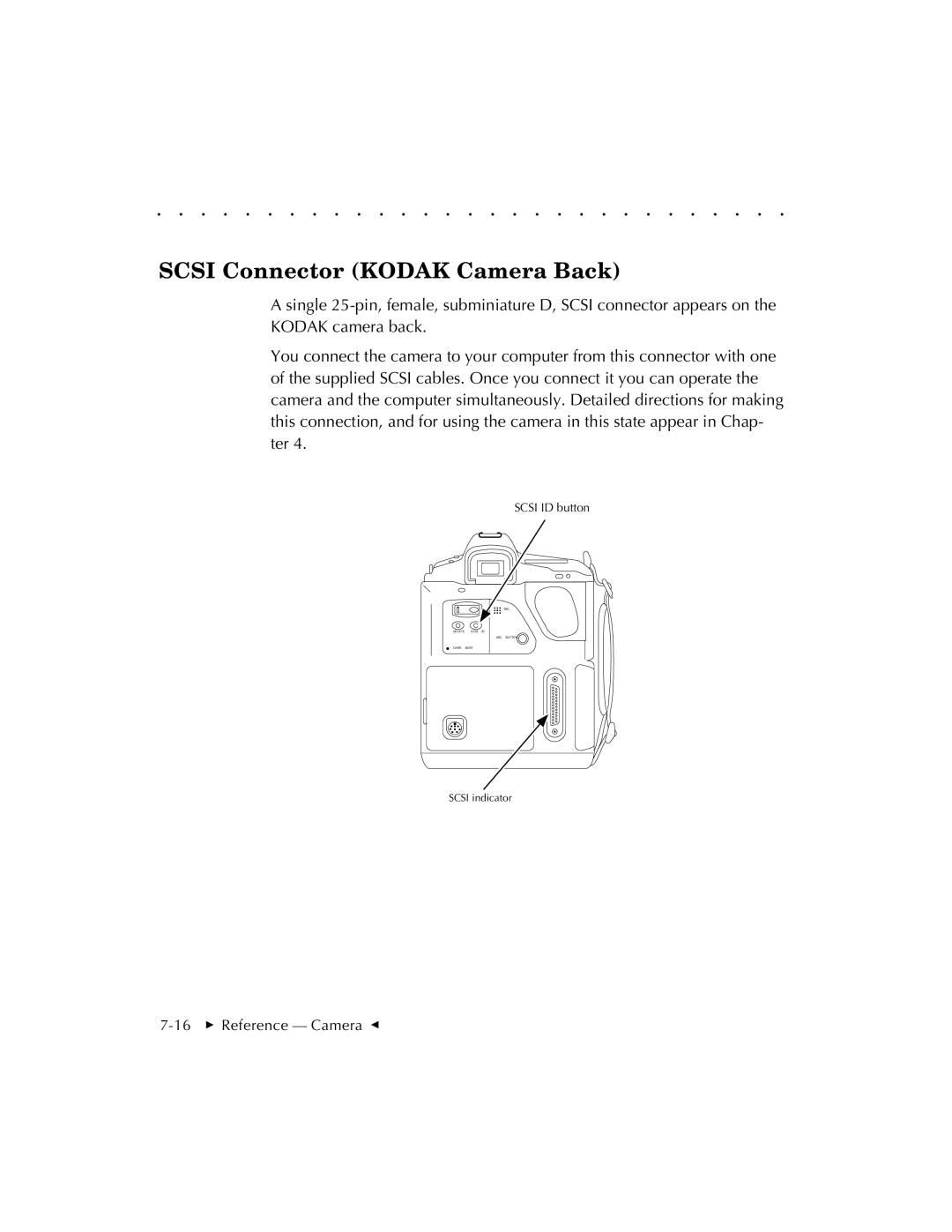 Kodak EOSDCS 3, EOSDCS 5, EOSDCS 1 user manual Scsi Connector Kodak Camera Back 