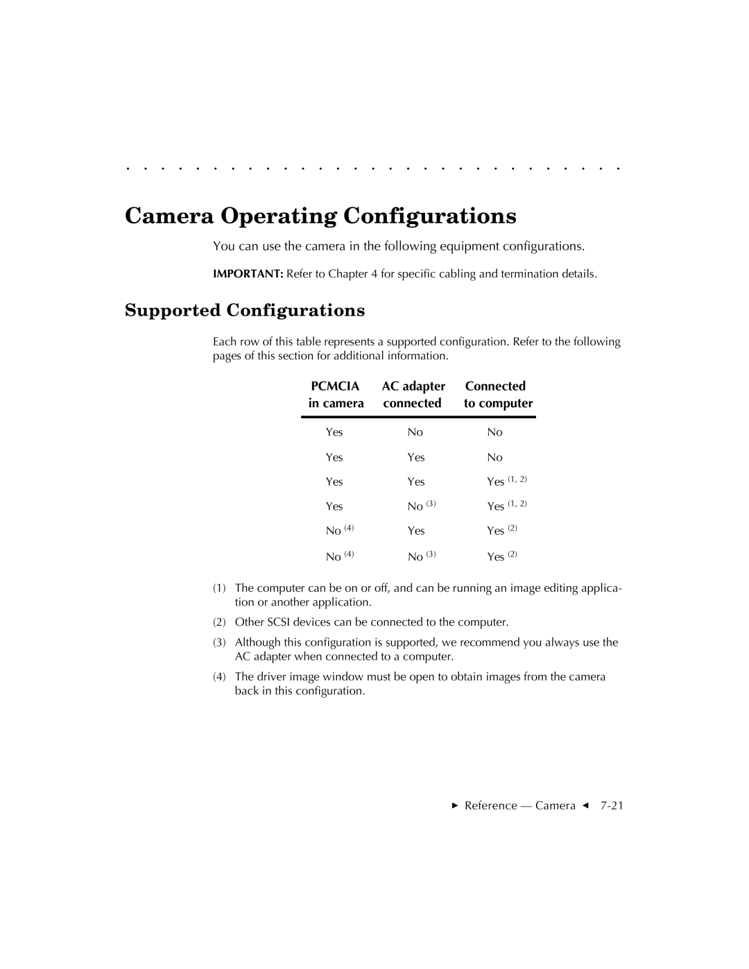 Kodak EOSDCS 5, EOSDCS 3, EOSDCS 1 user manual Camera Operating Configurations, Supported Configurations 