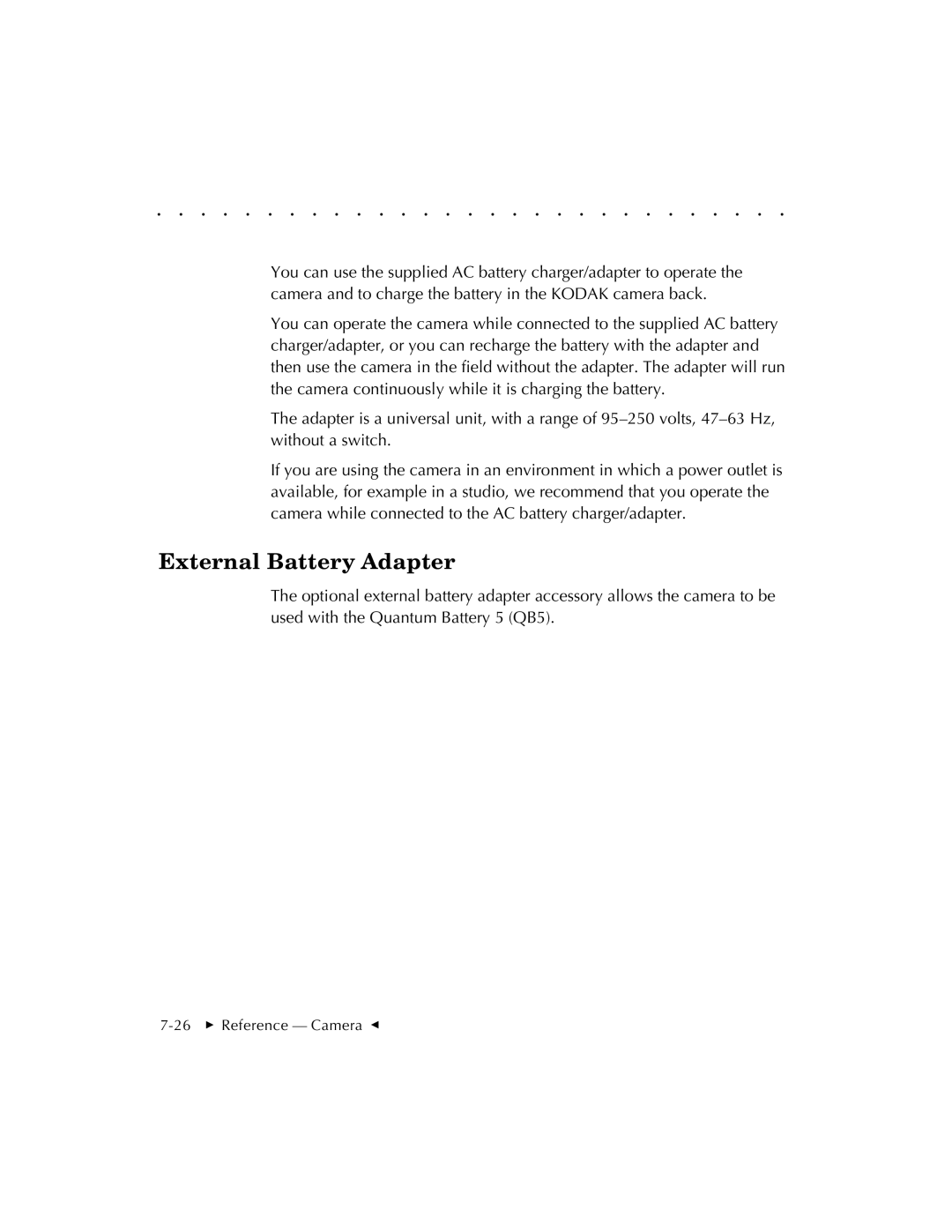 Kodak EOSDCS 1, EOSDCS 5, EOSDCS 3 user manual External Battery Adapter 