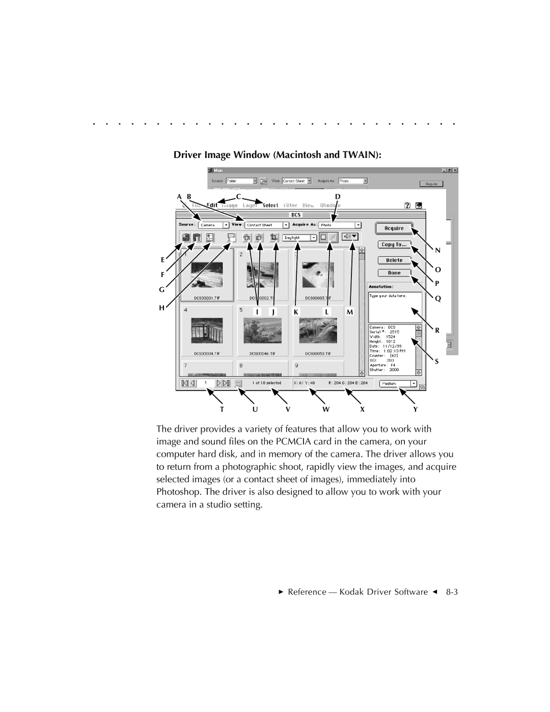 Kodak EOSDCS 1, EOSDCS 5, EOSDCS 3 user manual Driver Image Window Macintosh and Twain 