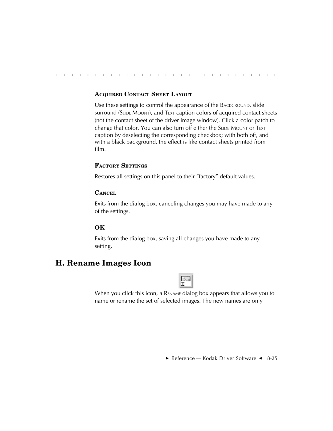 Kodak EOSDCS 5, EOSDCS 3, EOSDCS 1 user manual Rename Images Icon 