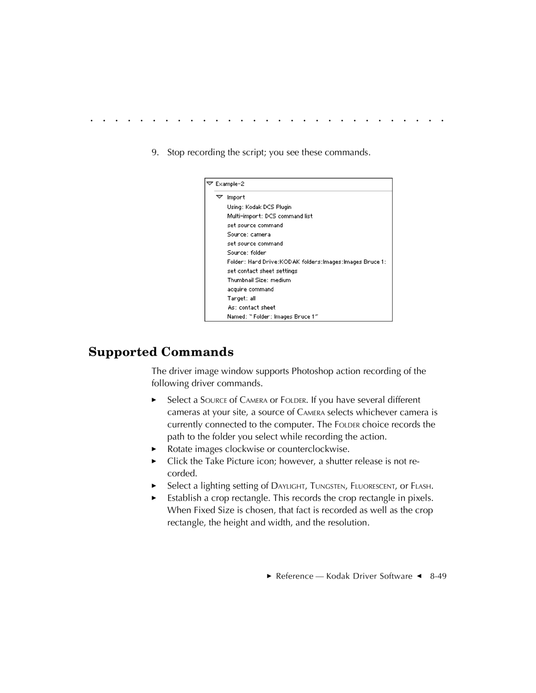 Kodak EOSDCS 5, EOSDCS 3, EOSDCS 1 user manual Supported Commands 