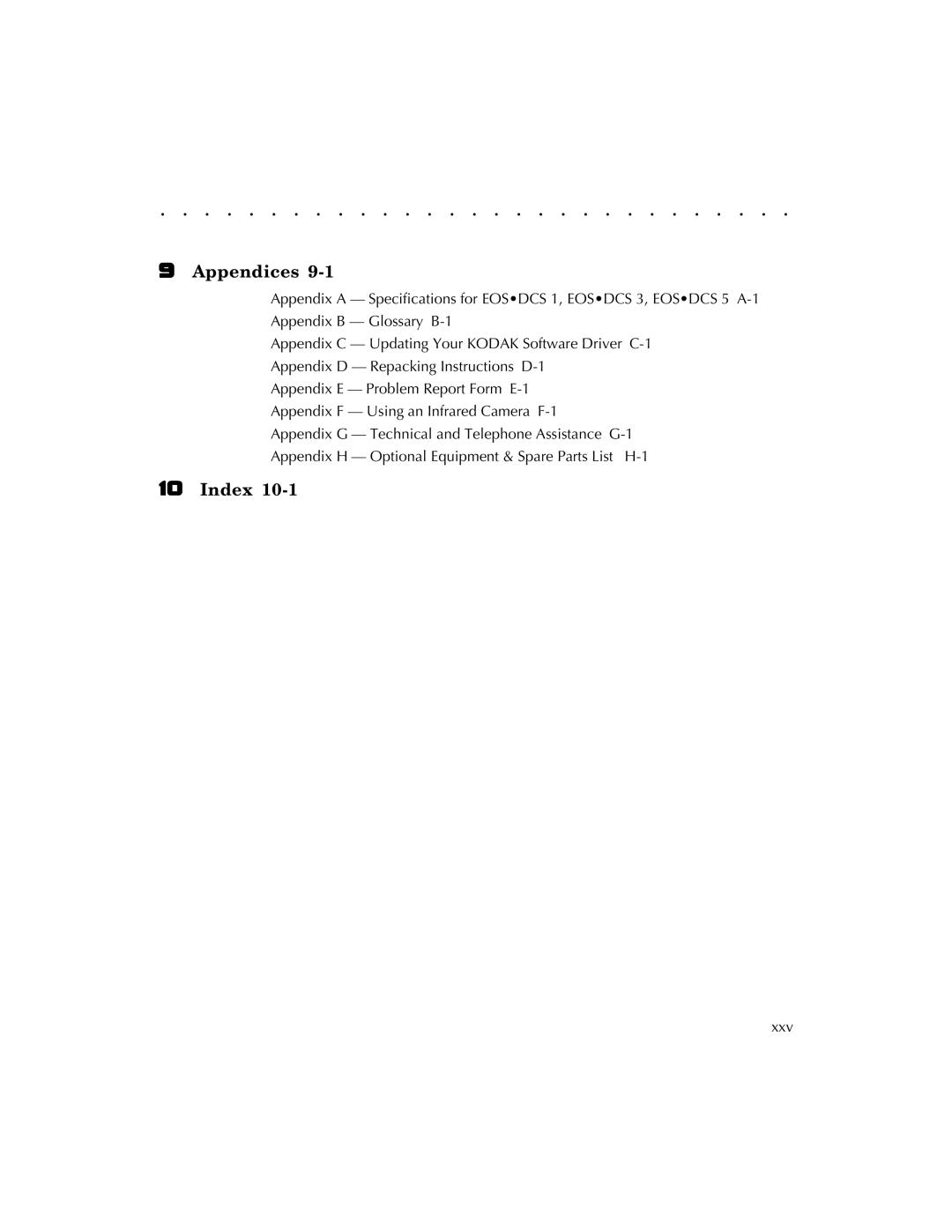 Kodak EOSDCS 3, EOSDCS 5, EOSDCS 1 user manual Appendices, Index 