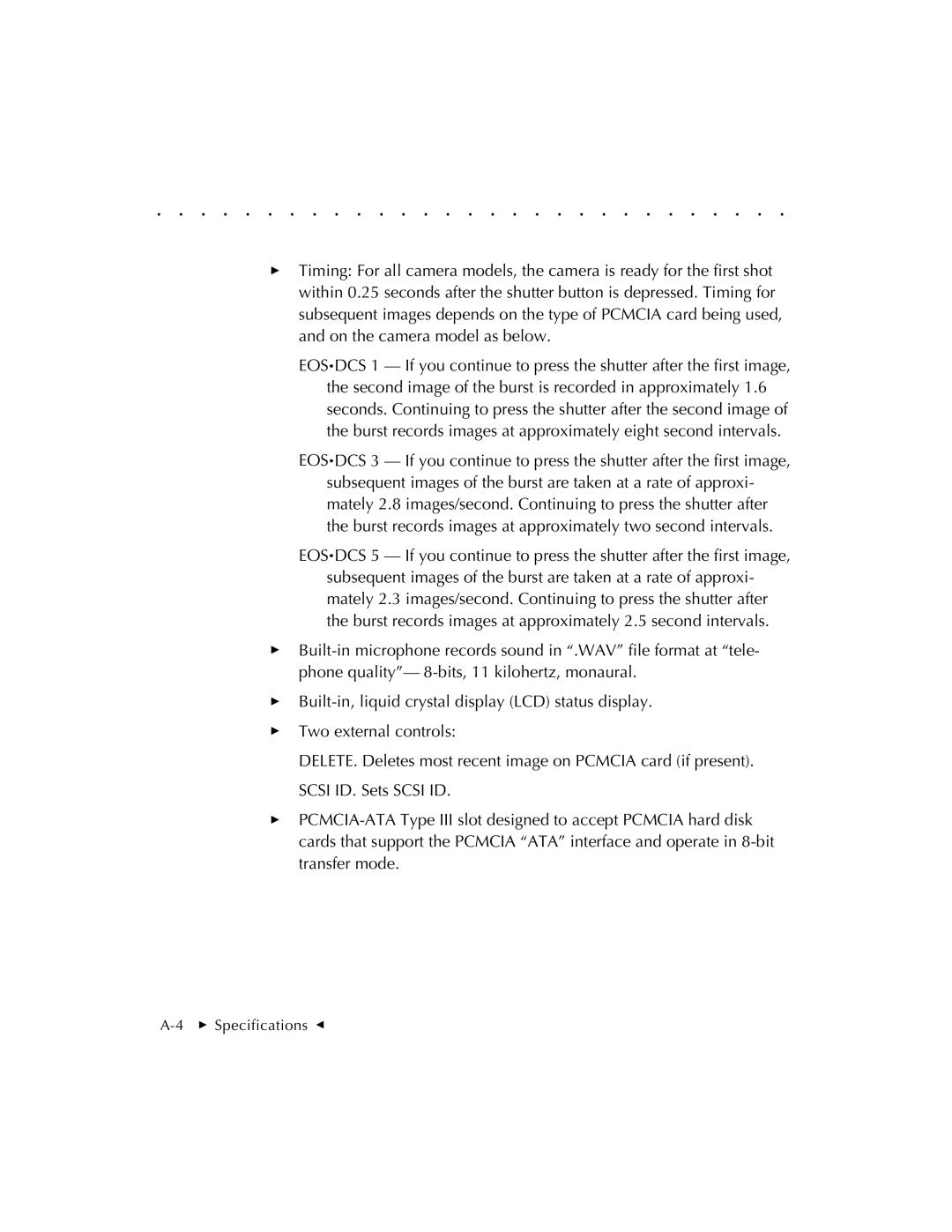 Kodak EOSDCS 3, EOSDCS 5, EOSDCS 1 user manual  Specifications G 