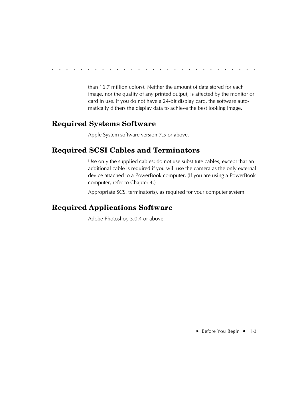 Kodak EOSDCS 1, EOSDCS 5 Required Systems Software, Required Scsi Cables and Terminators, Required Applications Software 