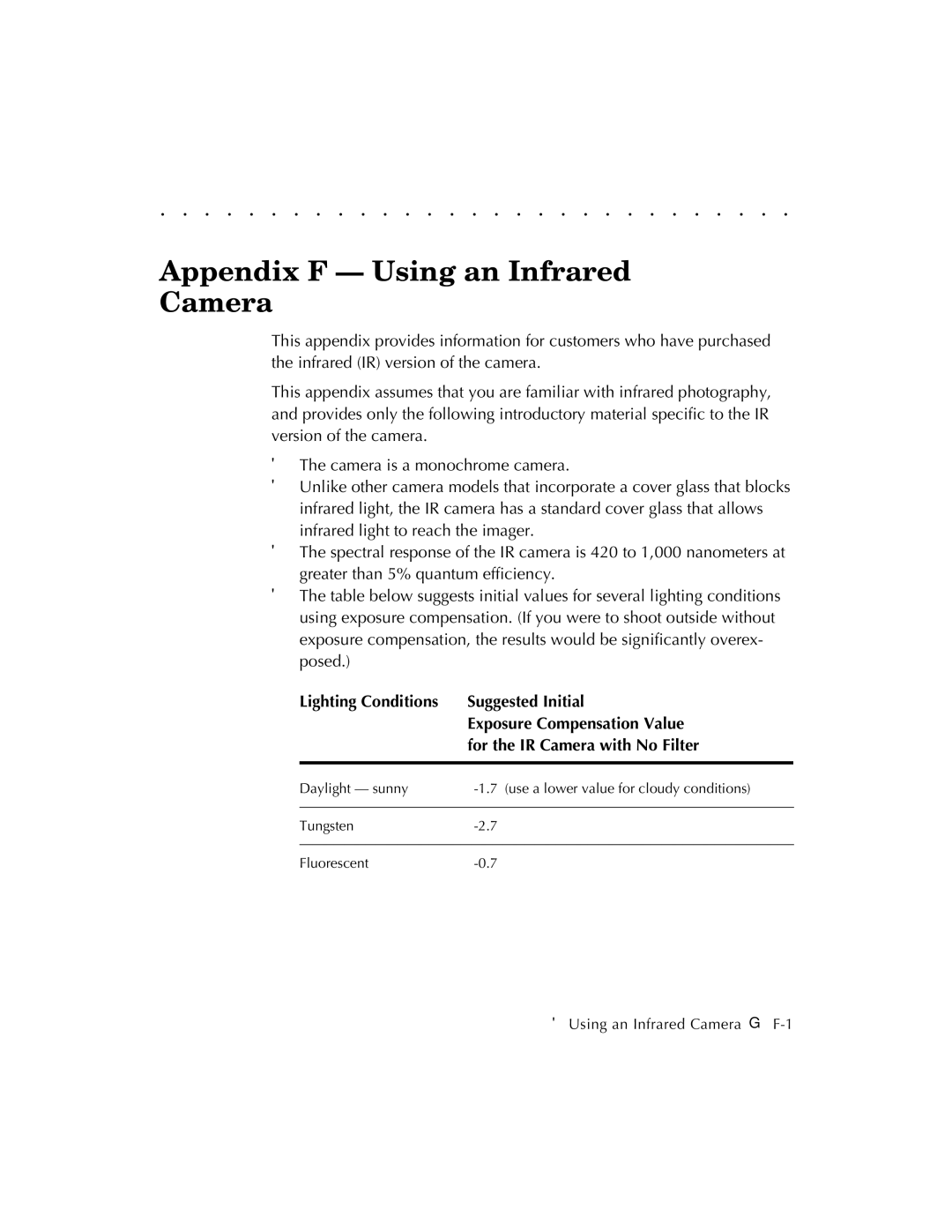 Kodak EOSDCS 5, EOSDCS 3, EOSDCS 1 user manual Appendix F Using an Infrared Camera, For the IR Camera with No Filter 