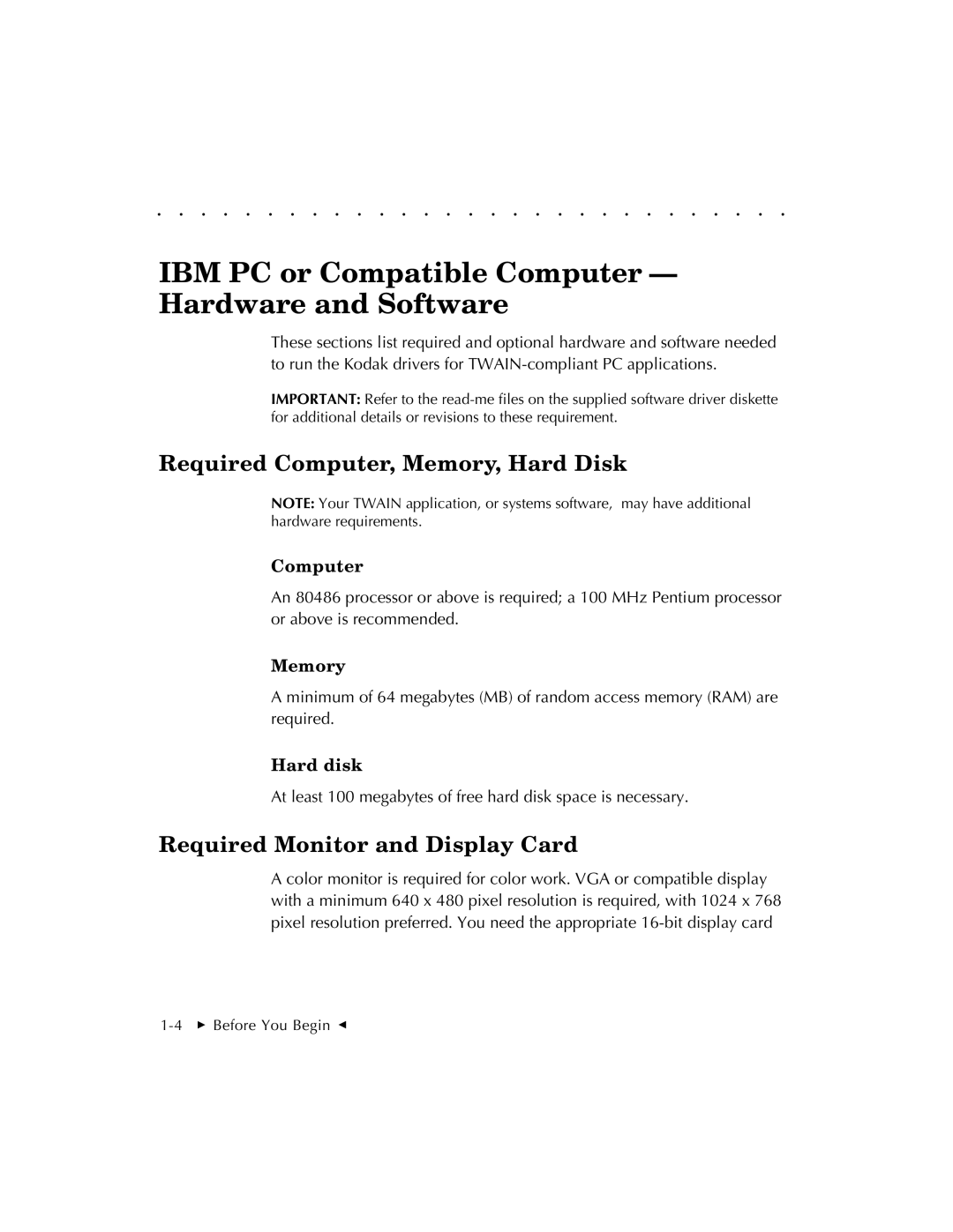 Kodak EOSDCS 5, EOSDCS 3, EOSDCS 1 user manual IBM PC or Compatible Computer Hardware and Software 