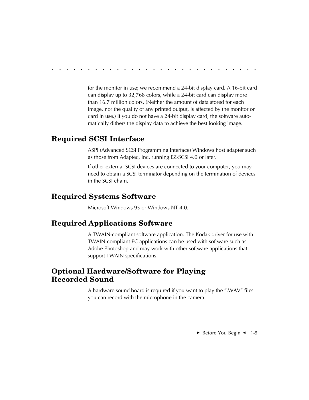 Kodak EOSDCS 3, EOSDCS 5, EOSDCS 1 user manual Required Scsi Interface, Optional Hardware/Software for Playing Recorded Sound 