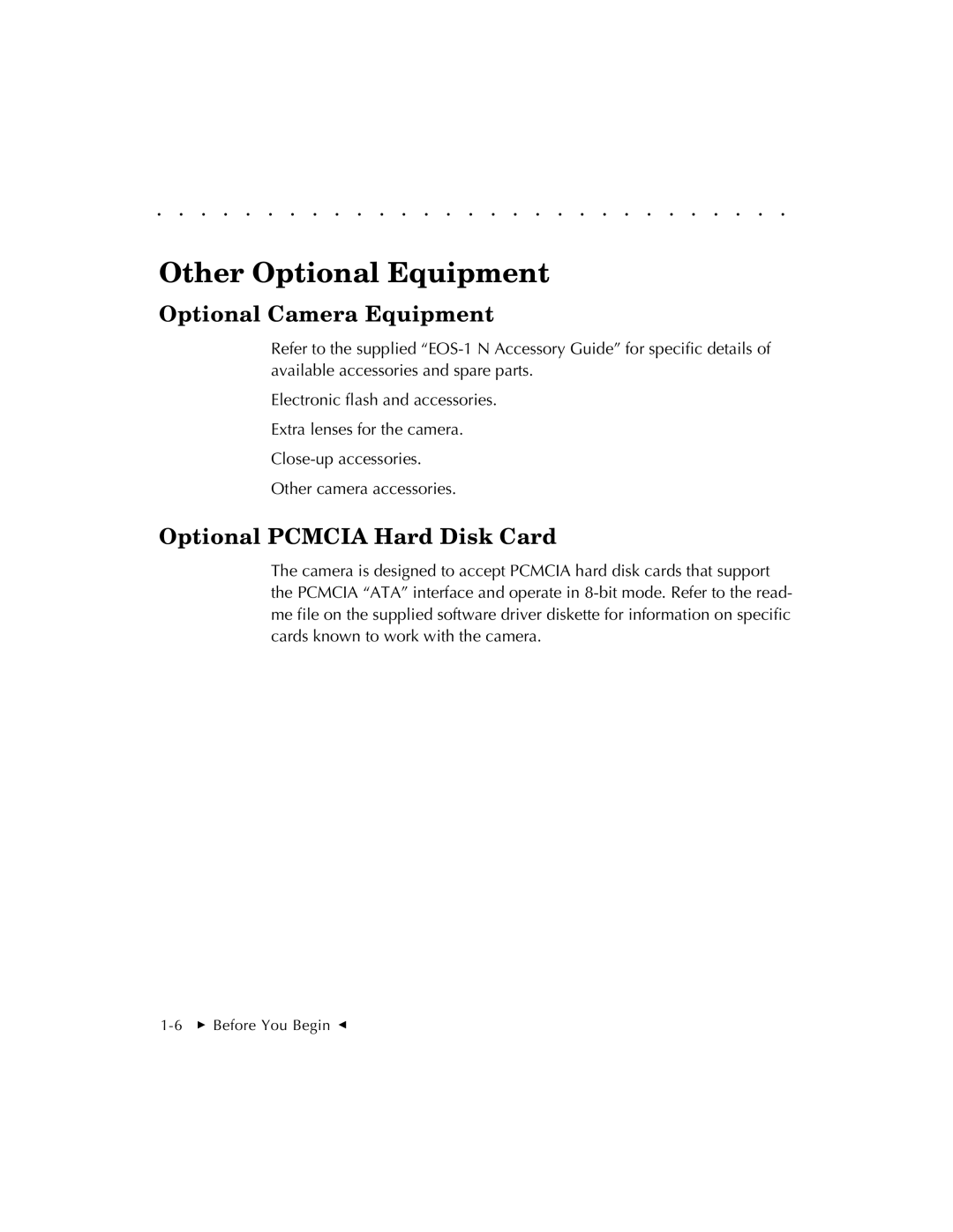 Kodak EOSDCS 1, EOSDCS 5, EOSDCS 3 Other Optional Equipment, Optional Camera Equipment, Optional Pcmcia Hard Disk Card 