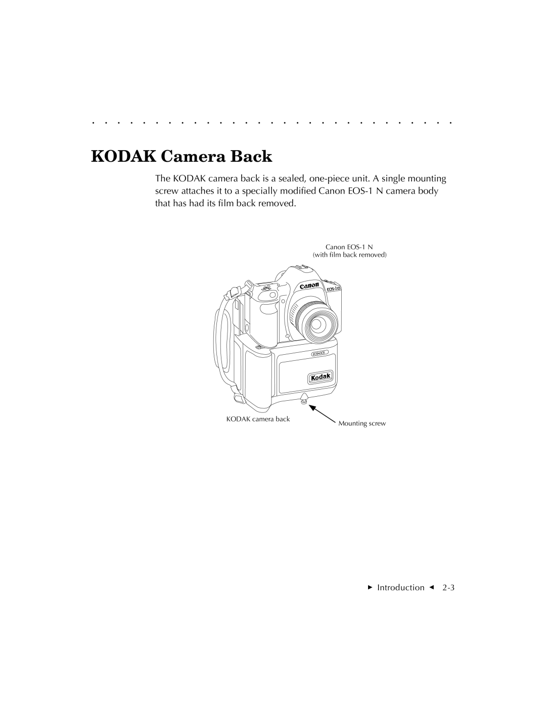 Kodak EOSDCS 1, EOSDCS 5, EOSDCS 3 user manual Kodak Camera Back 