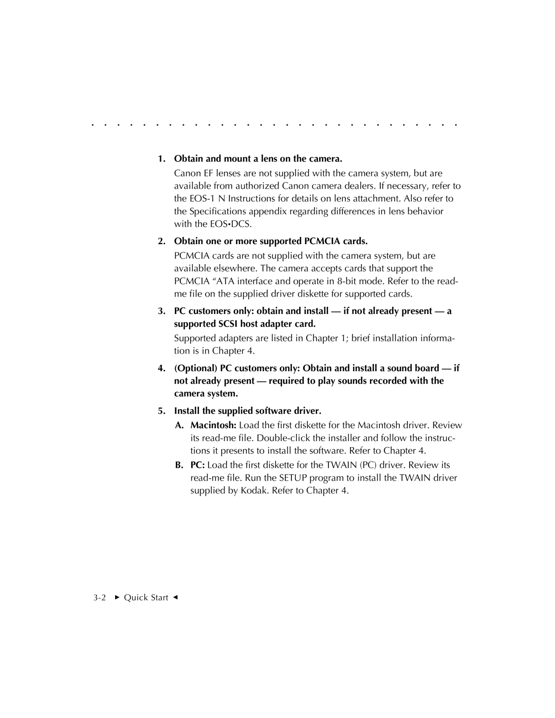 Kodak EOSDCS 3, EOSDCS 5, EOSDCS 1 user manual Obtain and mount a lens on the camera 