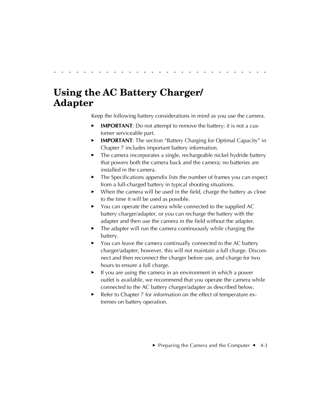 Kodak EOSDCS 1, EOSDCS 5, EOSDCS 3 user manual Using the AC Battery Charger Adapter 