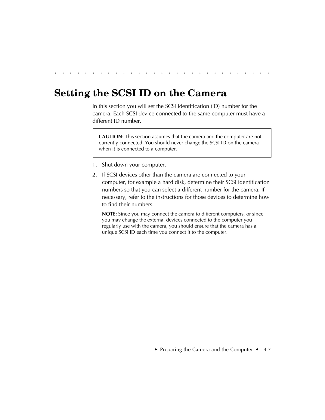 Kodak EOSDCS 5, EOSDCS 3, EOSDCS 1 user manual Setting the Scsi ID on the Camera 