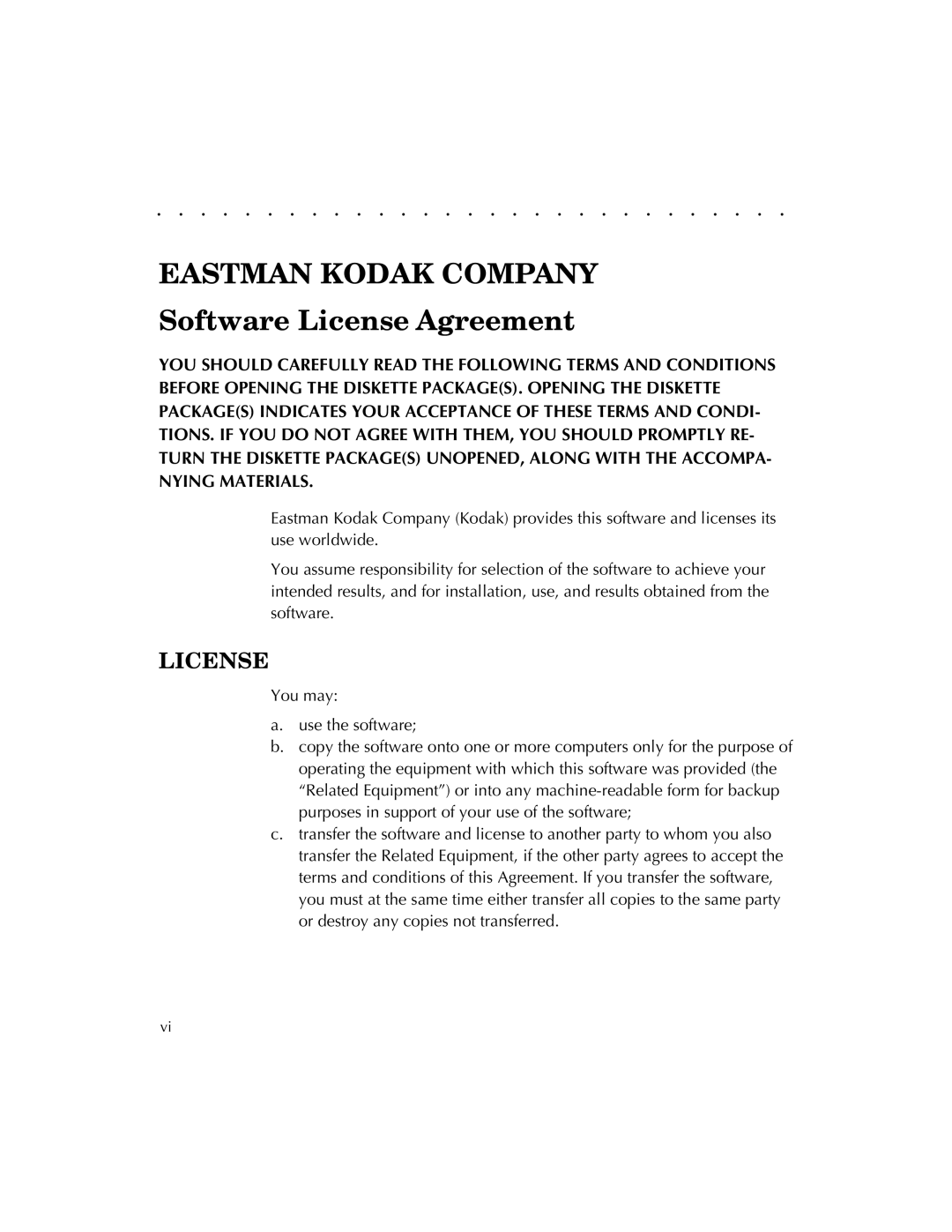 Kodak EOSDCS 5, EOSDCS 3, EOSDCS 1 user manual Eastman Kodak Company, Software License Agreement 